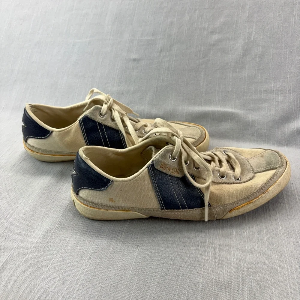 Converse One Star Sneakers Womens 9 Low Top Cream Navy Blue 509571T